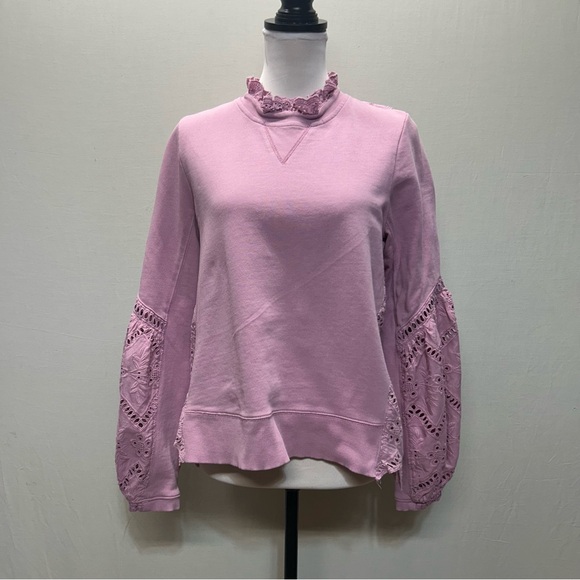Anthropologie Forever That Girl Lavender Eyelet  Balloon Sleeve Sweatshirt M - Picture 4 of 16